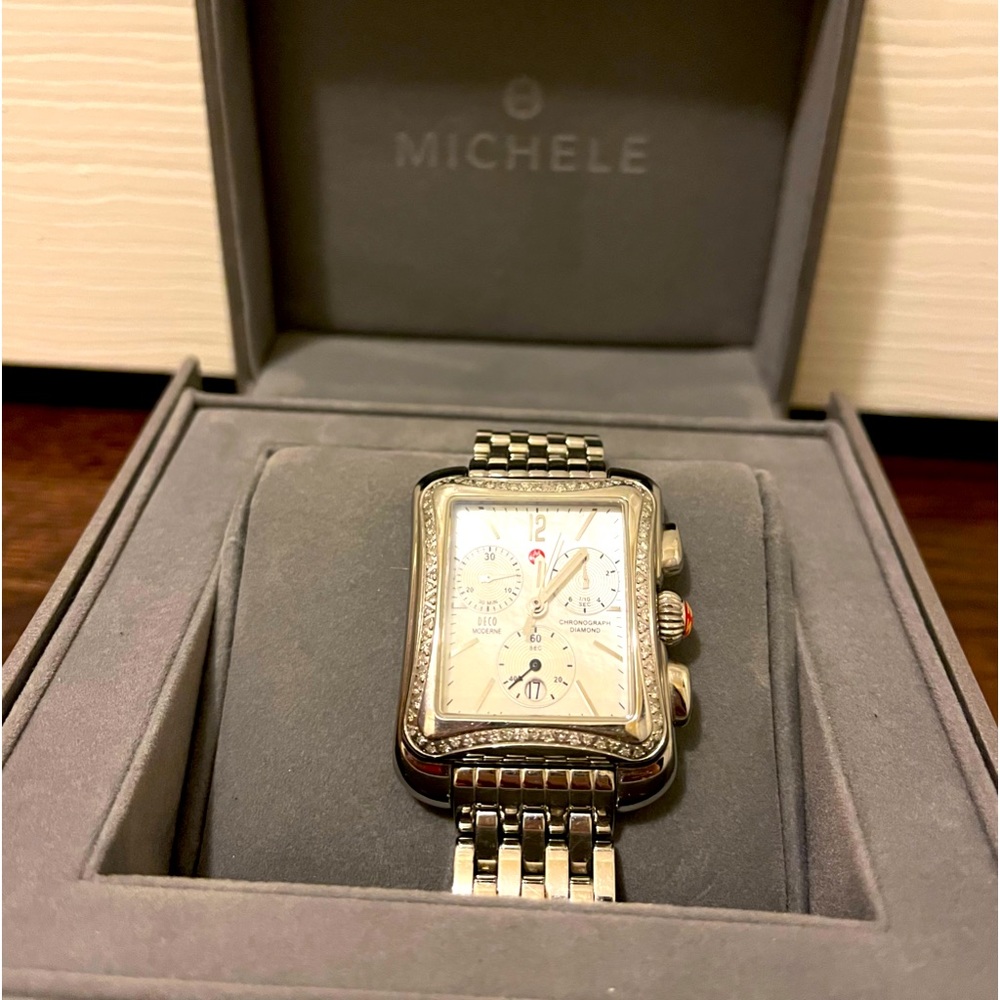 Michele Silver Stainless Steel Diamond Accent Watch